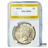 1922-S Silver Peace Dollar PGA MS64