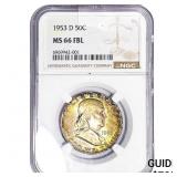 1953-D Franklin Half Dollar NGC MS66 FBL