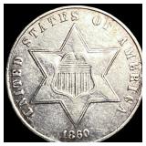 1860 Silver Three-Cent Piece NEARLY  UNCIRCULATED