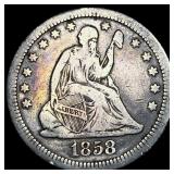 1858 Silver Seated Liberty Quarter LIGHTLY  CIRCU