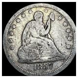 1857 Silver Seated Liberty Quarter LIGHTLY  CIRCU