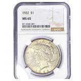 1922 Silver Peace Dollar NGC MS65
