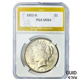 1922-D Silver Peace Dollar PGA MS64