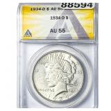 1934-D Silver Peace Dollar ANACS AU55