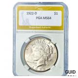 1922-D Silver Peace Dollar PGA MS64