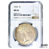 1924 Silver Peace Dollar NGC MS63