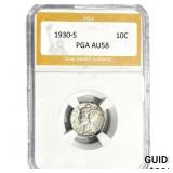 1930-S Mercury Silver Dime PGA AU58