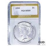 1934 Silver Peace Dollar PGA MS64