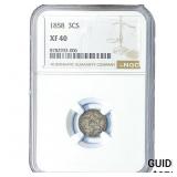1858 Silver Three Cent NGC XF40