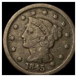 1845 Braided Hair Large Cent NICELY CIRCULATED