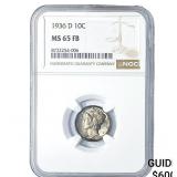1936-D Mercury Silver Dime NGC MS65 FB