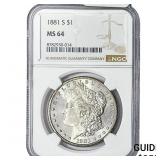 1881-S Morgan Silver Dollar NGC MS64