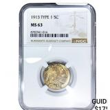 1913 Buffalo Nickel NGC MS63 TYPE 1