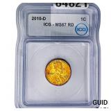 2010-D Lincoln Shield Penny ICG MS67 RD