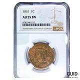 1851 Braided Hair Large Cent NGC AU55 BN