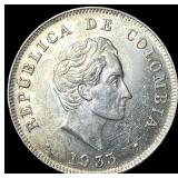 1933 Colombia Silver 50 Centavos UNCIRCULATED