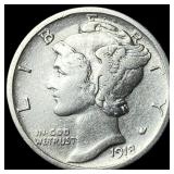 1918-S Silver Mercury Dime NEARLY  UNCIRCULATED