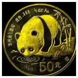 1987 1/2 oz Gold Chinese Panda 50 Yuan CHOICE PROO