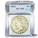 1934-S Silver Peace Dollar ICG VF30