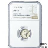 1938-S Mercury Silver Dime NGC MS64