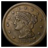 1854 Braided Hair Large Cent CLOSELY UNCIRCULATED