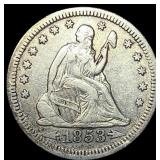 1853 Arrows Seated Liberty Quarter NEARLY UNCIRCUL