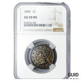 1848 Braided Hair Large Cent NGC AU58 BN