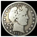 1913 Silver Half Dollar Barber NICELY CIRCULATED