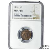 1874 Indian Head Cent NGC MS63 BN