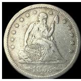 1855-S Arrows Silver Seated Liberty Quarter  ABOU