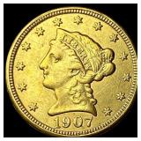 1907 Liberty Head Gold Quarter Eagle $2.50  NEARL