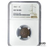 1867 Indian Head Cent NGC AU58 BN