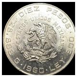 1960 Mexico Silver 10 Pesos UNCIRCULATED