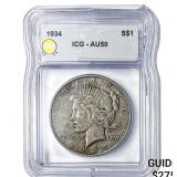 1934 Silver Peace Dollar ICG AU50