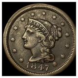 1847 Braided Hair Large Cent NEARLY  UNCIRCULATED