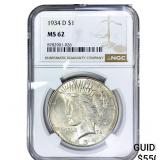 1934-D Silver Peace Dollar NGC MS62