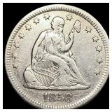1858-O Silver Seated Liberty Quarter NEARLY  UNCI