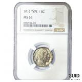 1913 Buffalo Nickel NGC MS65