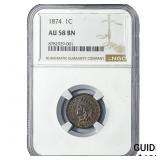 1874 Indian Head Cent NGC AU58 BN