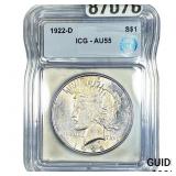 1922-D Silver Peace Dollar ICG AU55