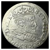 1596 Silver 3 Groschen Poland Sigismund III  UNCI