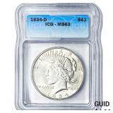 1934-D Silver Peace Dollar ICG MS65