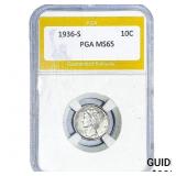 1936-S Mercury Silver Dime PGA MS65