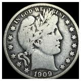 1909 Silver Barber Half Dollar LIGHTLY  CIRCULATE