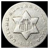 1851 Silver Three-Cent Piece LIGHTLY  CIRCULATED