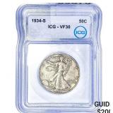 1934-S Walking Liberty Half Dollar ICG VF30