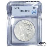 1927-D Silver Peace Dollar ICG EF45
