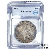 1934 Silver Peace Dollar ICG EF45