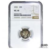 1921 Mercury Silver Dime NGC VG10