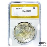 1934-D Silver Peace Dollar PGA MS64